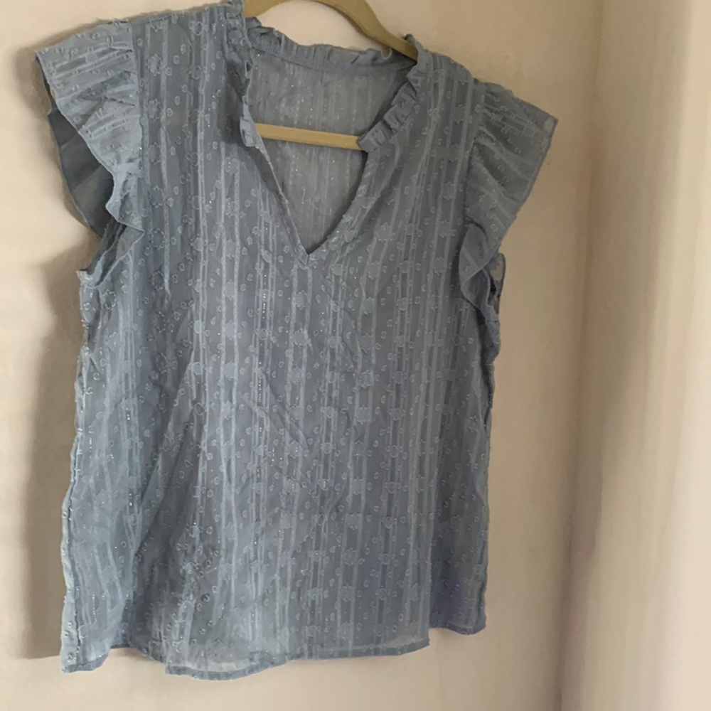 Light blue ruffled sleeve top